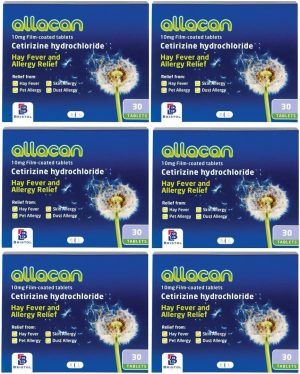 6 Months Supply Allacan Cetirizine Hayfever Allergy Tablets 30 x 6