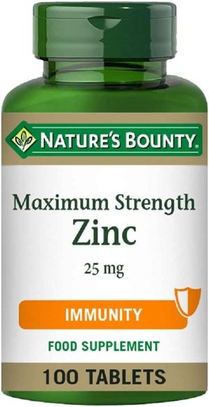 Nature’s Bounty Maximum Strength Zinc – 100 25mg Tablets (100 Day Supply) – Immunity Support and Antioxidant Supplement