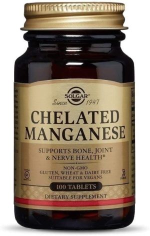 Solgar Chelated Manganese Tablets - Pack of 100 - For Strong Bones and Healthy Metabolism - Easy to Absorb - Vegan, Gluten Free and Kosher