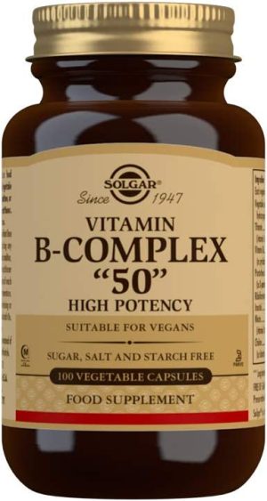 Solgar Vitamin B-Complex 50 High Potency - Supports Mental Performance - Reduces Tiredness & Fatigue - Vegan - 100 Vegetable Capsules