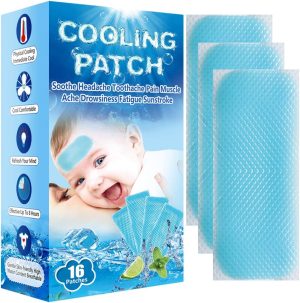 16 Sheets EasYeah Baby Cool Pads for Kids Fever Discomfort, Instant Cooling Patch, Pack of 16