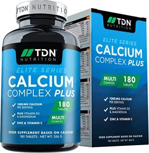 3 Months Supply - Calcium and Vitamin D - 180 Tablets - High Strength 1000mg Calcium Complex with Vitamin D3, Magnesium, Zinc and Vitamin C -...