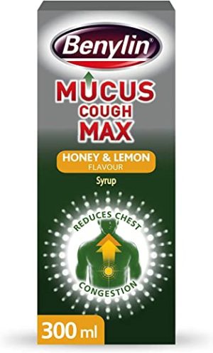 Benylin Mucus Cough Max - Honey & Lemon Flavour – Helps Reduce Cough Intensity from Day 1 - Cough Medicine for Adults - 100 mg/5 ml Syrup, 300 ml...