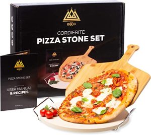 bkc large round pizza stone set baking stone with wooden pizza peel server