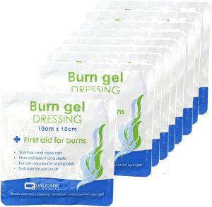 (BOX OF 10) First Aid Burn Gel Dressing 10cm x 10cm Medium Size - Emergency Burncare for Scolds & Burns