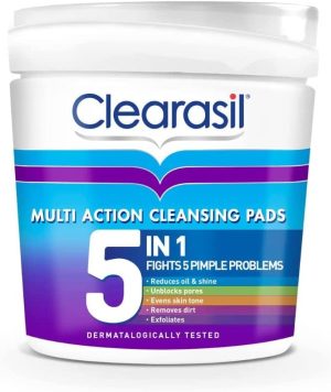 Clearasil 5-In-1 Multi-Action Cleansing Pads, Face Exfoliating Pads for a Cleaner Skin, For Acne Prone Skin, Unblock Pores, Reduces Blackheads,...