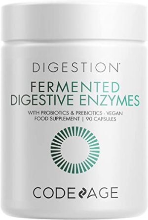 Codeage Fermented Digestive Enzymes Supplement - Probiotics, Prebiotics, Vitamins - Stomach & Food Enzyme - Amylase, Lipase, Lactase - Plant Based,...