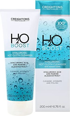 Creightons H2O Boost Hyaluronic Hot Cloth Cleanser With Muslin Cloth (200ml) - Cleanse, Hydrate & Polish. Vegan Friendly. Cruelty Free. Natural...