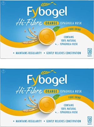 Fybogel Orange, Constipation Relief, Laxative, Natural Relief, 30 Sachets x 2 Packs