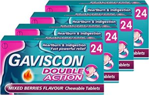 Gaviscon Double Action Tablets for Heartburn and Indigestion, Mixed Berries, Multipack of 4 x 24 Tablets, Total 96 Tablets