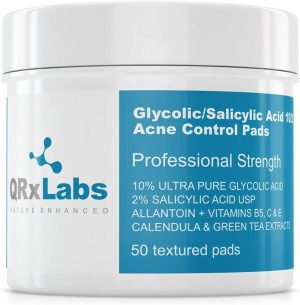 Glycolic/Salicylic Acid 10/2 Acne Control Pads With 10% Ultra Pure Glycolic Acid + 2% Salicylic Acid, Allantoin, Vitamins B5, C & E, Calendula &...