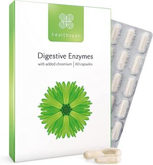 Healthspan Digestive Enzymes | 60 Capsules | Amylase | Lactase | Lipase | Protease | Added Chromium | Aids Digestion | Vegan