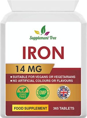 Iron Tablets High Strength 14mg | 365 Vegan Tablets (One Year Supply) | Contributes to The Reduction of Tiredness & Fatigue | Iron Supplements for...