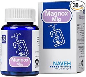 Magnox Mig Magnesium Supplement Tablets (30) for Migraine Headaches and General Pain Relief Due to Magnesium Deficiency, by Naveh Pharma