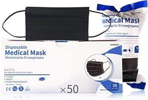 Medical Disposable Face Mask, 50 Units, Colour Black, CE Certified, BFE ≥98%, EN 14683:2019+AC:2019 Type II