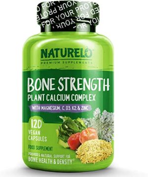 NATURELO Bone Strength - Plant Calcium, Magnesium, Potassium, Vitamin D3, VIT C, K2 - No GMOs, SOYA or Gluten - Complete Whole Food Supplement for...