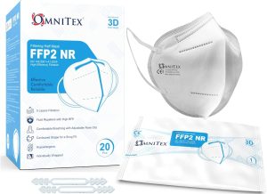 Omnitex FFP2 Face Mask - Box of 20, Individually Wrapped | High Filtration - 5 Layers | EN149 CE Certified | Hypoallergenic | Fluid Resistant | Ear...