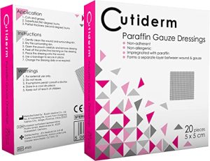 Pack of 20 Cutiderm Sterile Paraffin Gauze Dressing 5cm x 5cm - Suitable for Superficial and Partial Thickness Burns, Skin Loss Wounds, abrasions...