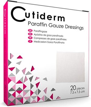 Pack of 20 Cutiderm Sterile Paraffin Gauze Dressing 7.5cm x 7.5cm - Suitable for Superficial and Partial Thickness Burns, Skin Loss Wounds,...