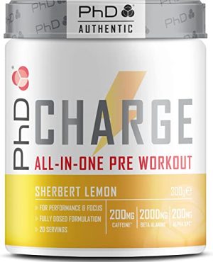 PhD, High Stimulant, Preworkout with added Creatine to Charge your Workouts, Sherbert Lemon Flavour, 300g