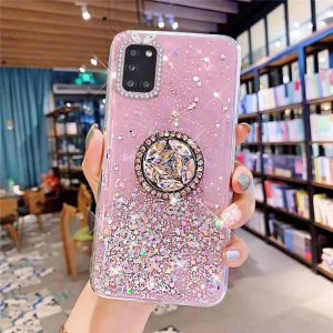 uposao case for samsung galaxy a31 with phone ring shiny glitter star design