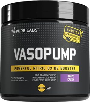 Vaso Pump Pre Workout Powder | Caffeine Free | Non Stimulant | Grape Crush | 50 Servings 350g | Pure Labs | 50 Servings 500g | Increase Gym...