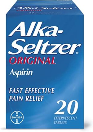 Alka Seltzer Original Effervescent Tablets with Aspirin, Fast and Effective Pain Relief for Cold and Flu, 1 Pack of 20