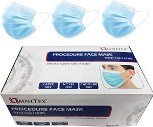 Omnitex 100pk 3ply Premium TypeII Disposable Surgical Face Mask with Ear Loops, 98% Filtration Medical Grade, British Brand