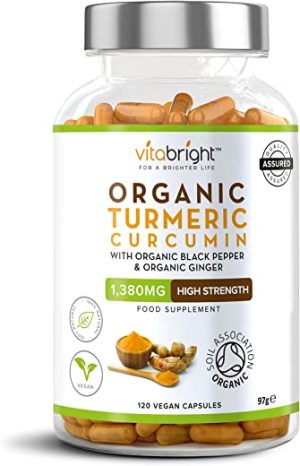 Organic Turmeric Curcumin - High Strength - 1380mg Per Serving - with Organic Black Pepper & Organic Ginger - Soil Association Certified Organic -...