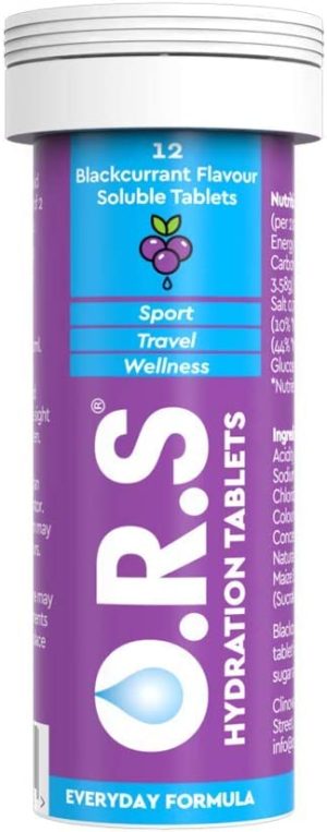 O.R.S Hydration Tablets with Electrolytes, Vegan, Gluten and Lactose Free Formula – Soluble Sports Hydration Tablets with Natural Blackcurrant...