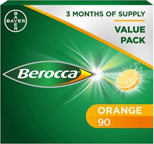 Berocca Vitamin C Effervescent Tablets, with Magnesium, Vitamin B12 & Vitamin B Complex, Orange Flavour, 1 Pack of 90 Tablets - 12 Weeks Supply