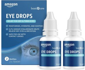 Amazon Basic Care Eye Drops with Sodium Hyaluronate 0.2%, 2 x 15 ml