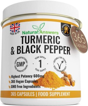 365 Turmeric Capsules 1 Year Supply High Strength Turmeric Capsules with Black Pepper Turmeric Tablets 365 Vegetarian Capsules Turmeric Curcumin...