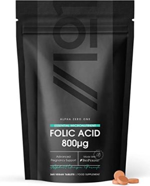 Folic Acid 800mcg - 365 Tablets (1 Year Supply) - Essential Pregnancy Support – Recommended by Experts - Non GMO, Gluten Free, Halal, Vegan.