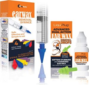 LUGGUARDS® 20ml Quad Stream Ear Wax Removal Syringe with 4 STERILE Colour Coded Tips & Liquiplug Advanced Dual Action Ear Drops