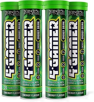 4Gamer Gaming Supplement - Stimulants for Energy, Focus 7 Vision - Nootropic Brain Booster with Caffiene, Taurine & Vitamins (4 Tubes)