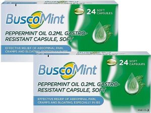 2 Pack of Buscomint Peppermint Oil 0.2ml Gastro Resistant Treatment, 24 Soft Capsules, Treats Painful Spasms, Bloating, and Trapped Wind and...