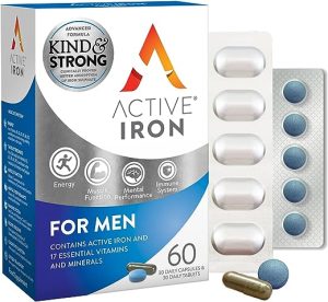 Active Iron for Men | 30 Iron Capsules & 30 Multivitamin Tablets | Iron Supplement with Zinc, Vitamin C, D and High Dose B Vitamins | 1-Month Supply