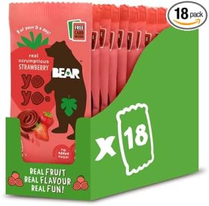 BEAR Strawberry Yoyos - Dried Fruit Rolls - Healthy Kids Snack - Vegan - 20g (18 packs)