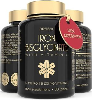 Gentle Iron Tablets 17mg - High Strength Iron Supplements for Women & Men with Vitamin C - Ferrous Iron Bisglycinate for High Absorption - 60 Vegan...