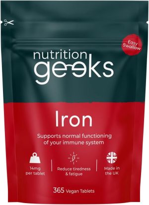 Iron Tablets High Strength 14mg - 365 Tablets, 12 Months Supply - Vegan Iron Supplements for Women and Men - Ferrous Fumarate Energy Tablets,...