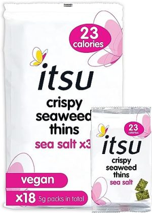 Itsu Crispy Seaweed Thins Healthy Snack, Vegan, Low Calorie, Sea Salt Flavour, 5 g, 18 Count (Pack of 1)