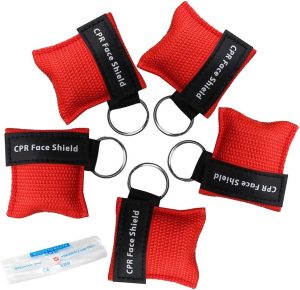 kuou 5 Pcs CPR Mask Keychain Ring, Emergency Kit Face Shield for First Aid or AED Training（red）