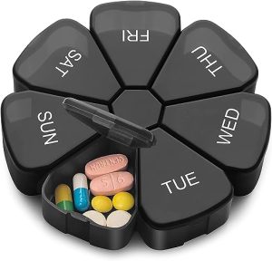 Large Weekly Pill Organizer, Compact Portable Pill Case Box 7 Day, Travel Friendly Quick Fill Medicine Organizer with Large Compartment for...