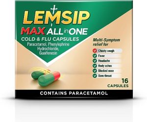 Lemsip Max All in One Cold and Flu Capsules, With Paracetamol, Pack Of 16 (Packaging May Vary)