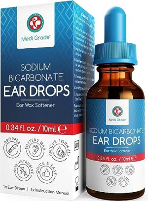 Medi Grade Sodium Bicarbonate Ear Wax Removal Drops, 10ml - 100% Natural Ear Cleaner Ear Wax Removal Kit Drops for Softening & Removing Earwax...