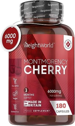 Montmorency Cherry Capsules 6000mg - 180 Tart Cherry Capsules (3 Month Supply) - 50:1 Natural Tart Cherry Extract Supplement for Men & Women -...