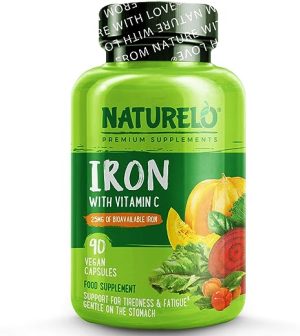 NATURELO Iron Supplement with Vitamin C & Whole Foods - Gentle Iron Pills for Women & Men with Iron Deficiency Including Pregnancy, Anemia and...