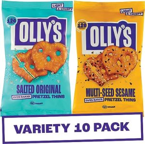 Olly's Pretzel Thins, Variety Pack, 35g (Pack of 10), Handy Snack Pouches, Healthy Plant-Based Vegan Snacks for Dipping, Low Calorie Snacks, Low...