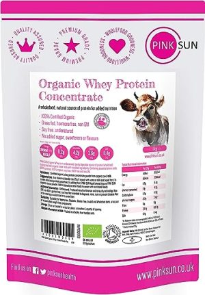 pink sun organic whey protein concentrate powder unflavoured 1kg 80 protein